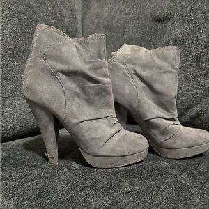 Forever 21 Gray Heeled Boots with Platform Sole
